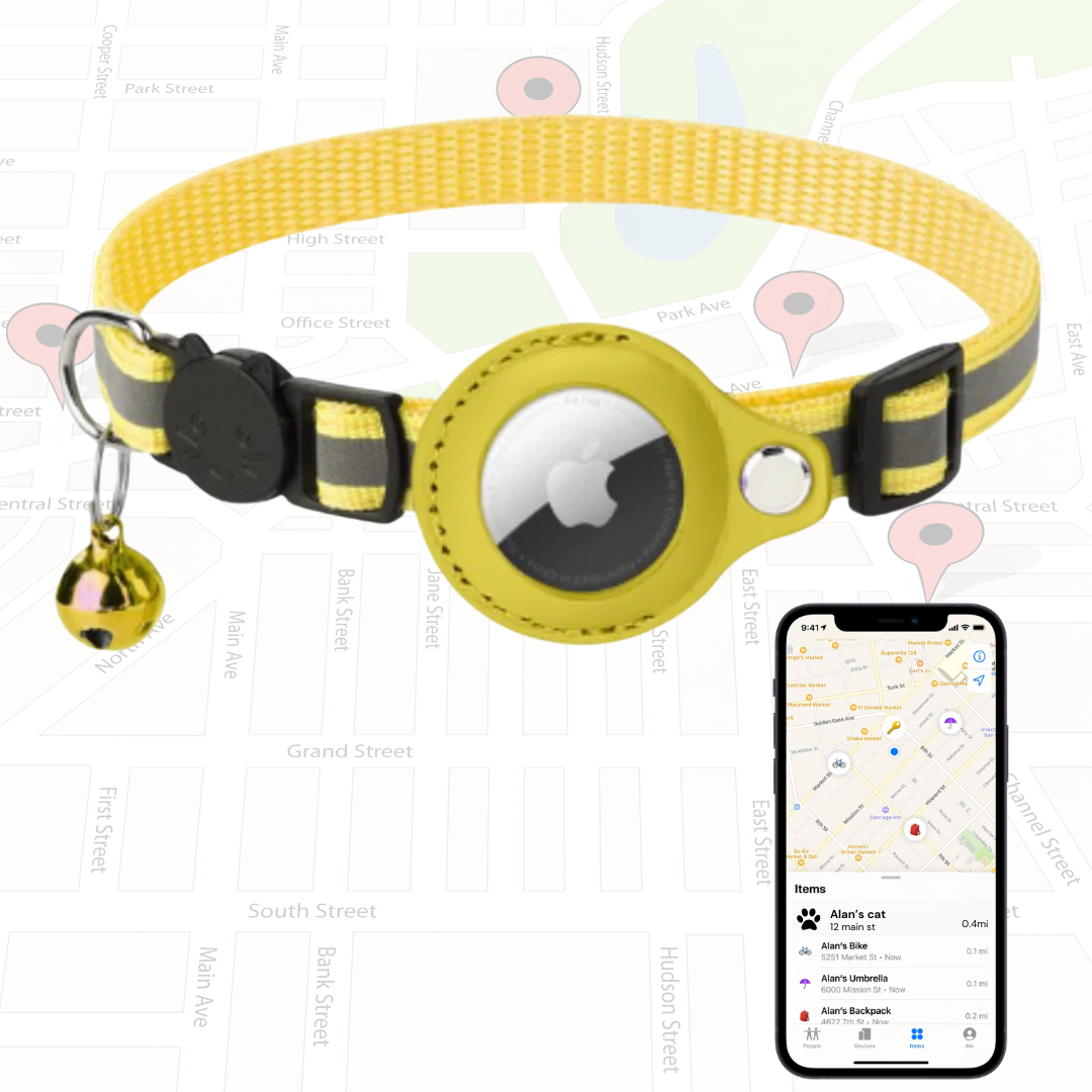 My Tag Tracker Yellow Airtag Cat Collar with Protective Case