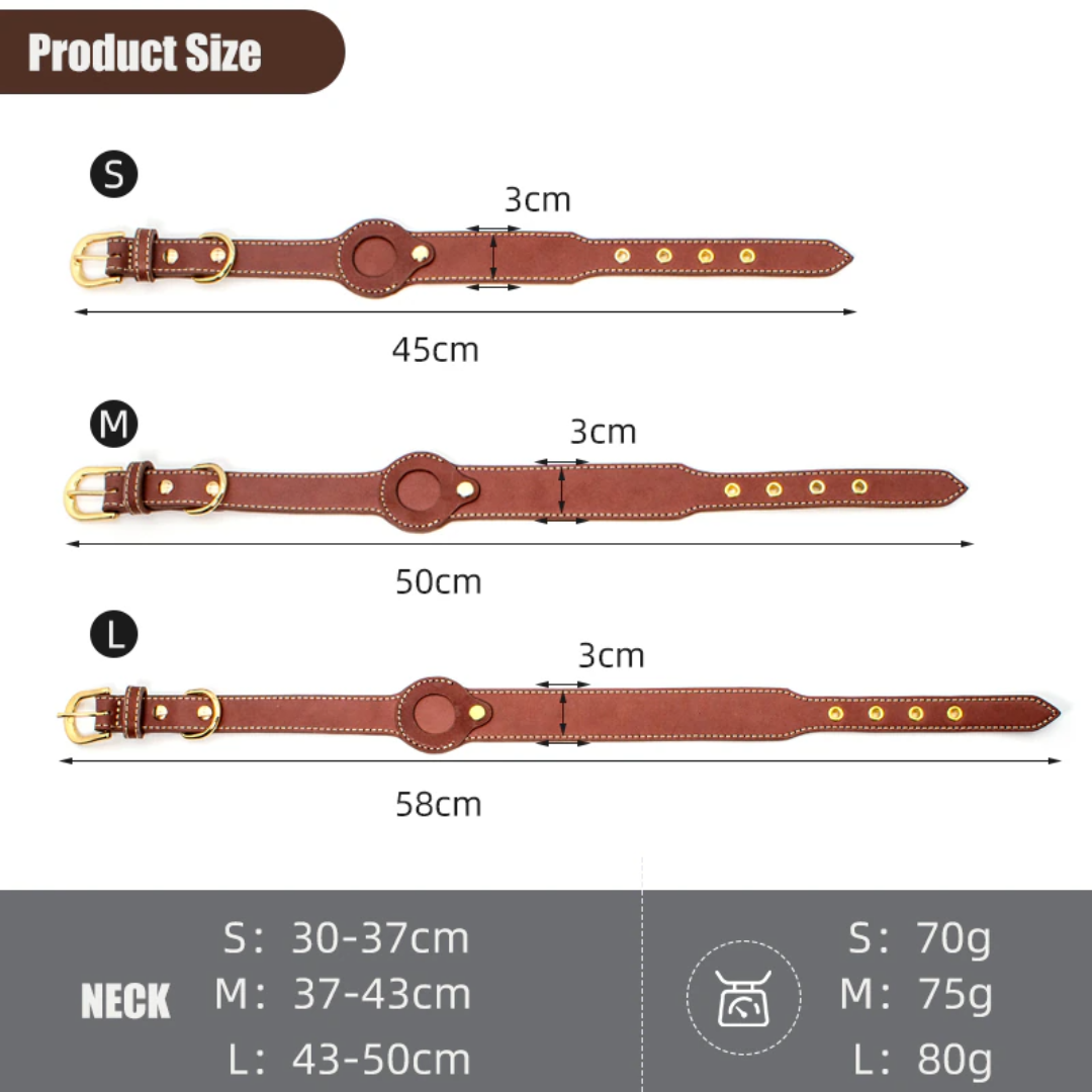 Luxury Leather Airtags Pet Collar for Dogs - Black