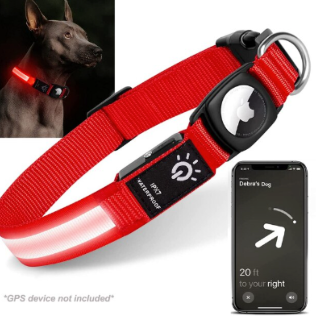 My Tag Tracker LED Pet Collar Light with AirTag Integration - Red