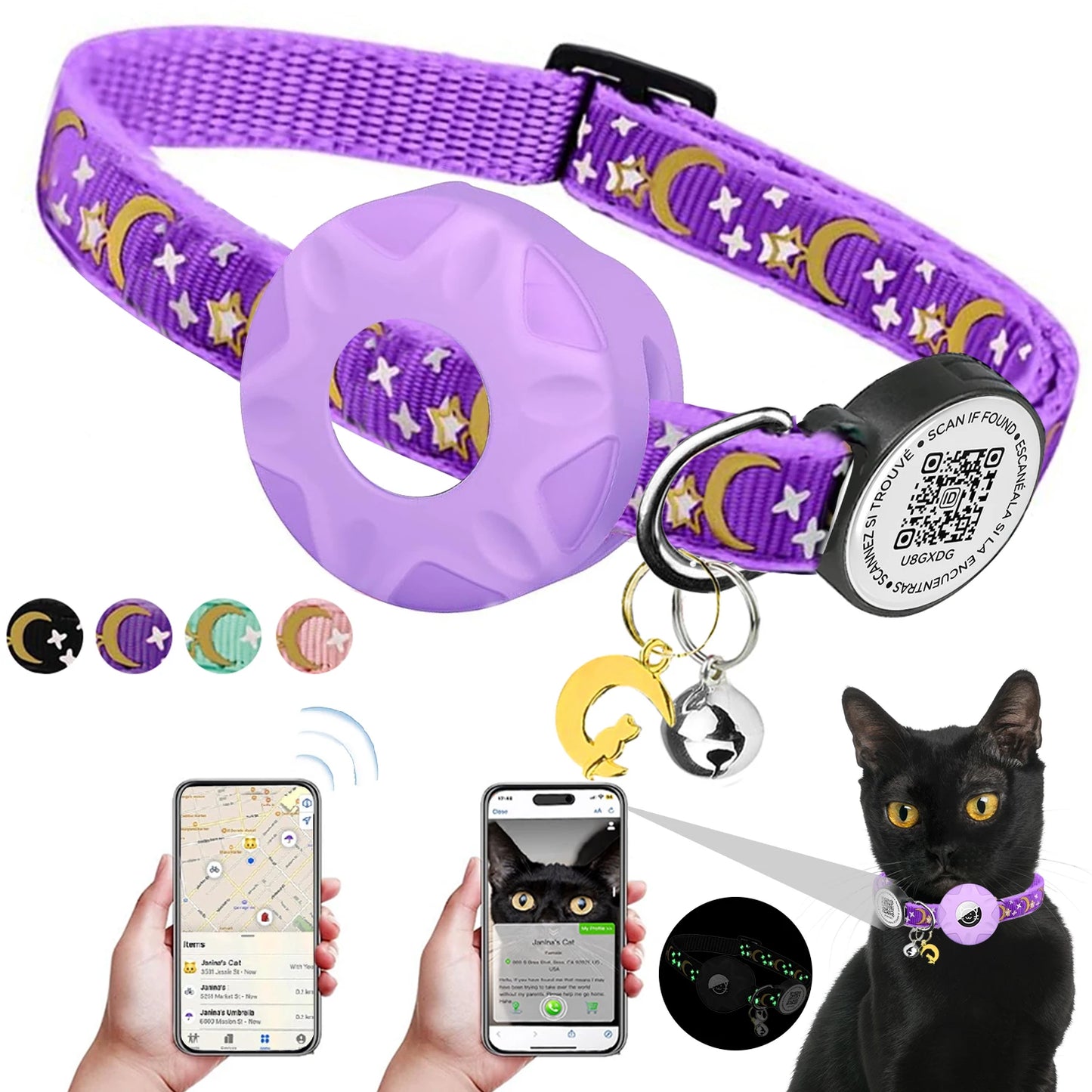 Luminous Airtag cat Collar with Smart Pet ID Tag for Apple Tag
