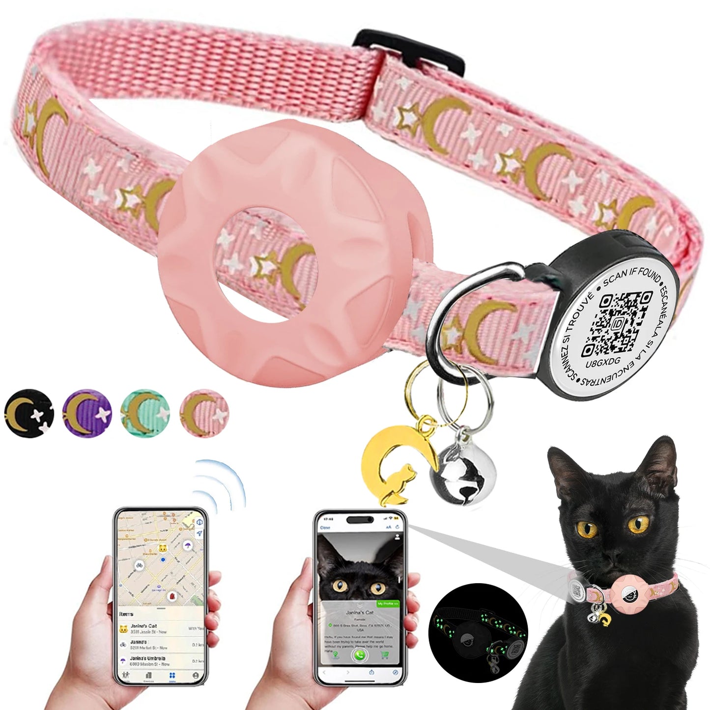 Luminous Airtag cat Collar with Smart Pet ID Tag for Apple Tag