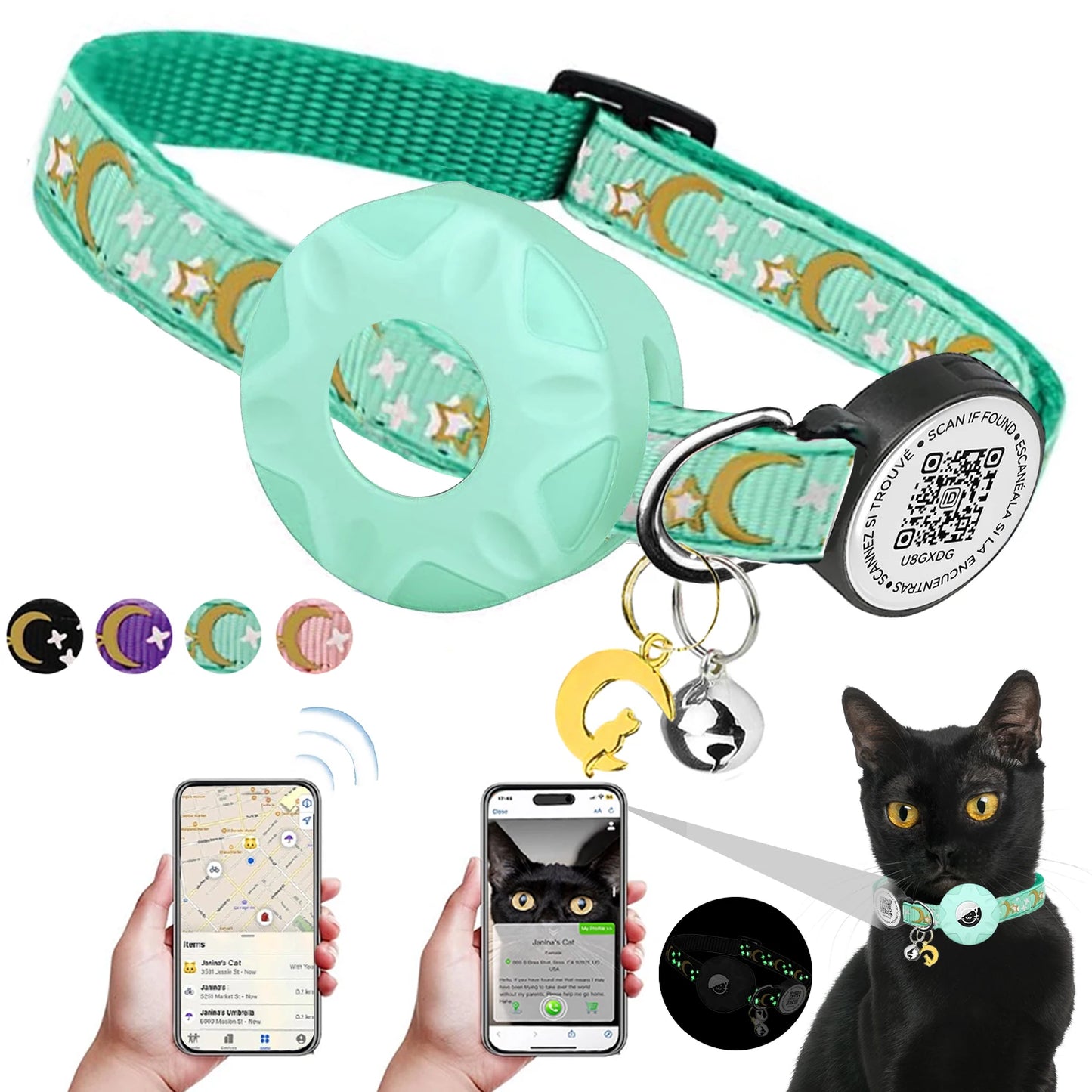 Luminous Airtag cat Collar with Smart Pet ID Tag for Apple Tag