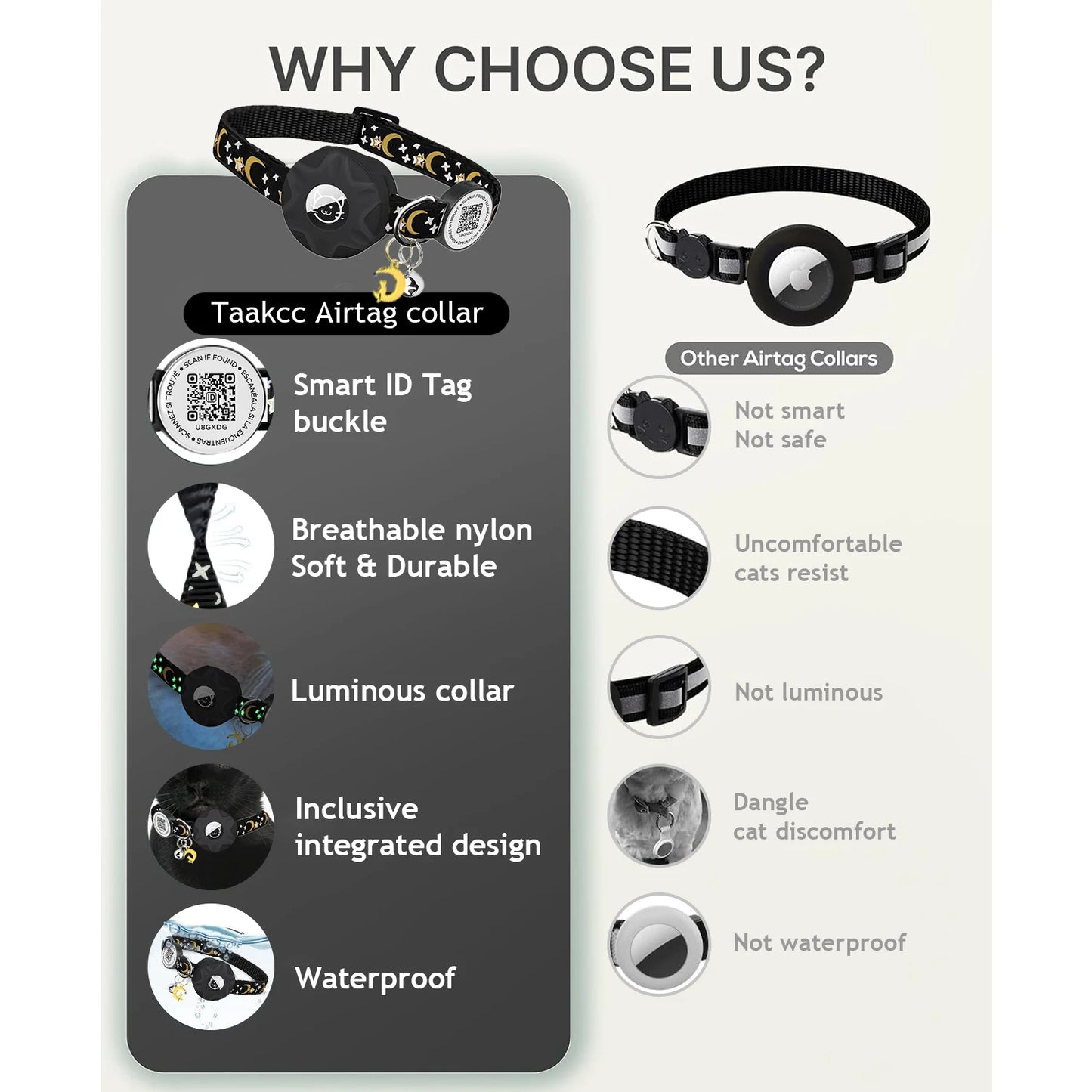Luminous Airtag cat Collar with Smart Pet ID Tag for Apple Tag