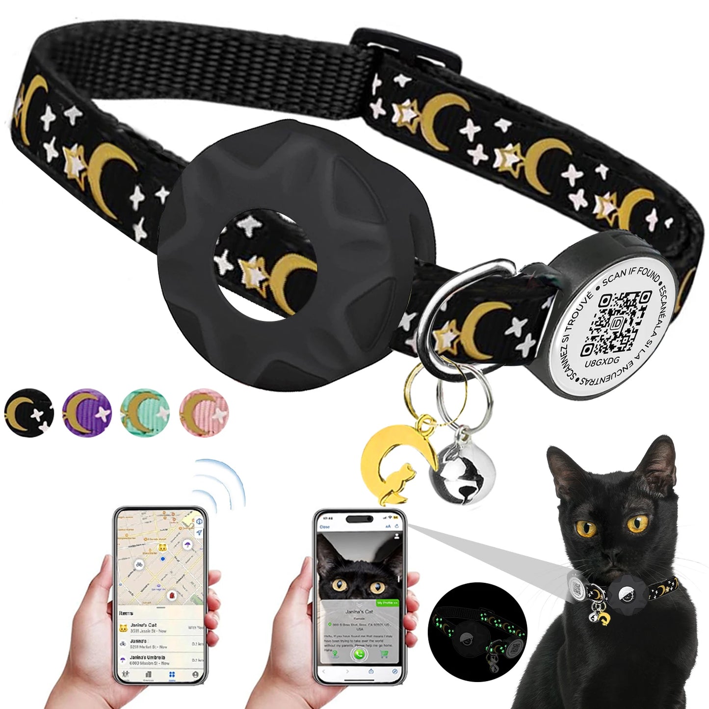 Luminous Airtag cat Collar with Smart Pet ID Tag for Apple Tag