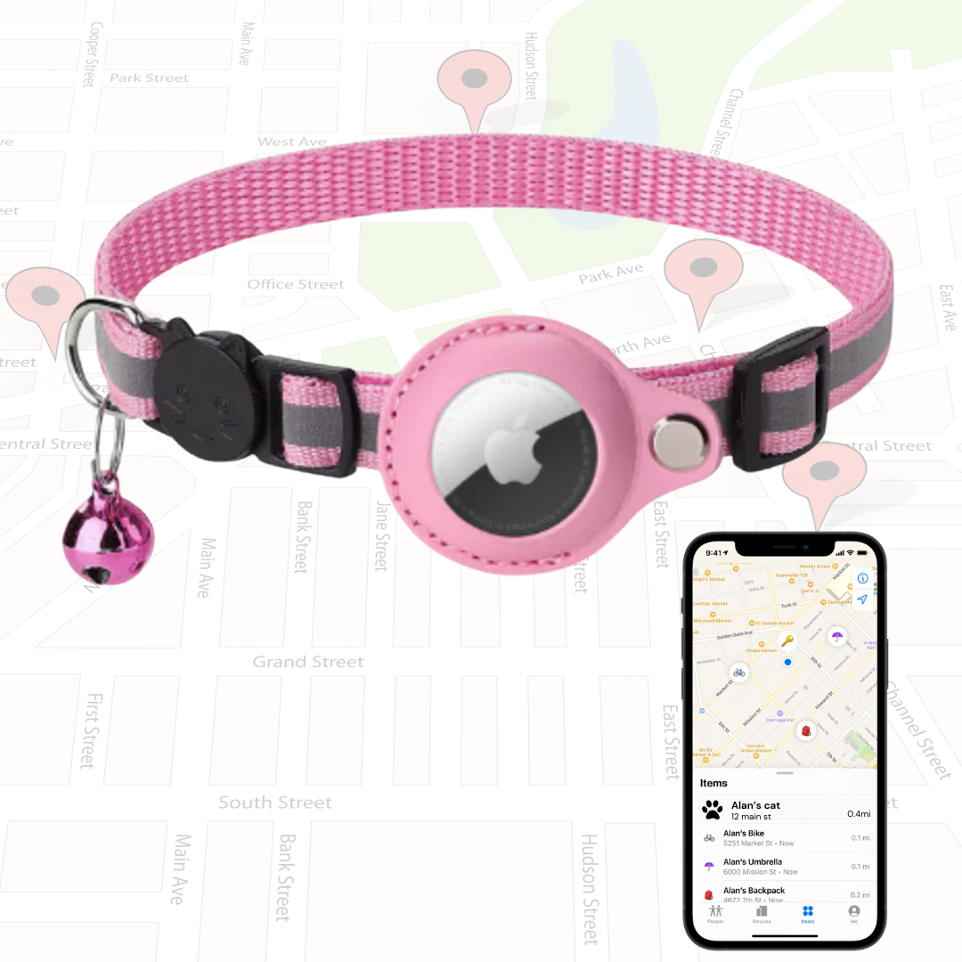 My Tag Tracker Pink Airtag Cat Collar with Protective Case