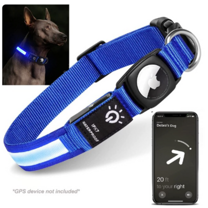My Tag Tracker LED Pet Collar Light - Blue with AirTag Integration