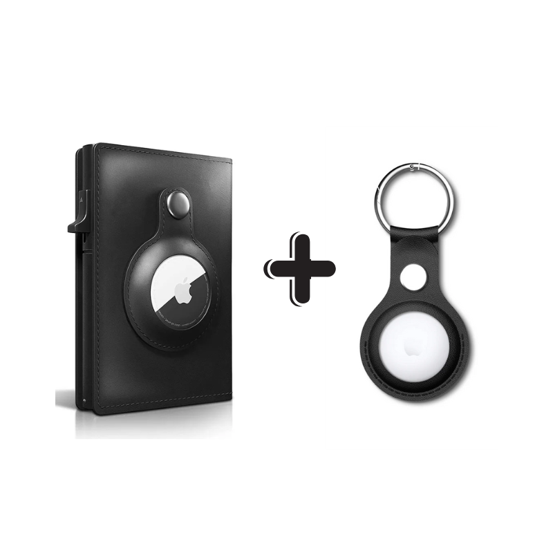 Pop-Up Credit Card Holder + Leather Keychain Case for AirTag