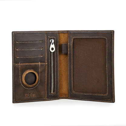 Genuine Leather Passport Holder Travel Wallet with AirTag Case