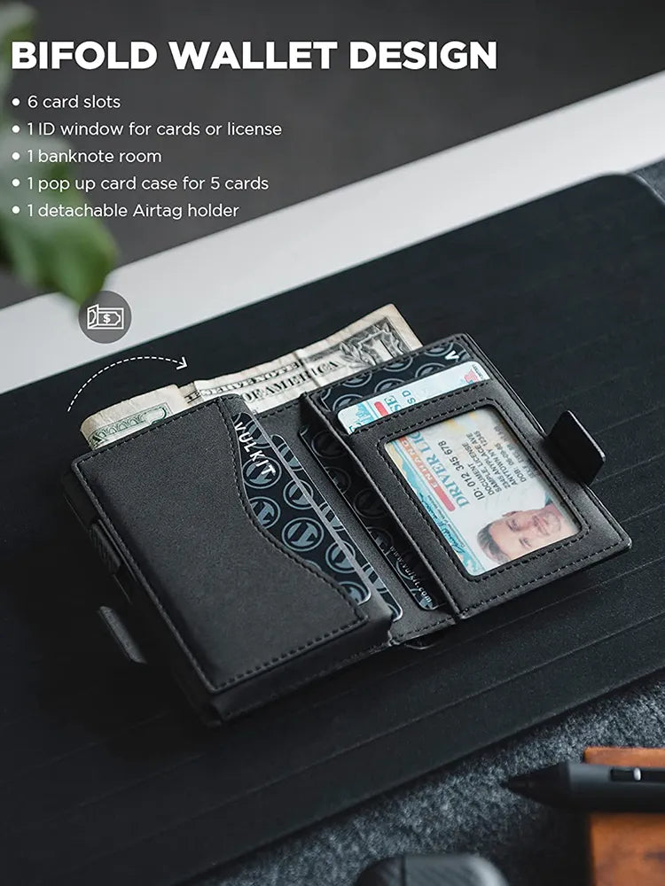 My Tag Tracker Leather RFID Blocking Card Holder Wallet with Airtag Holder