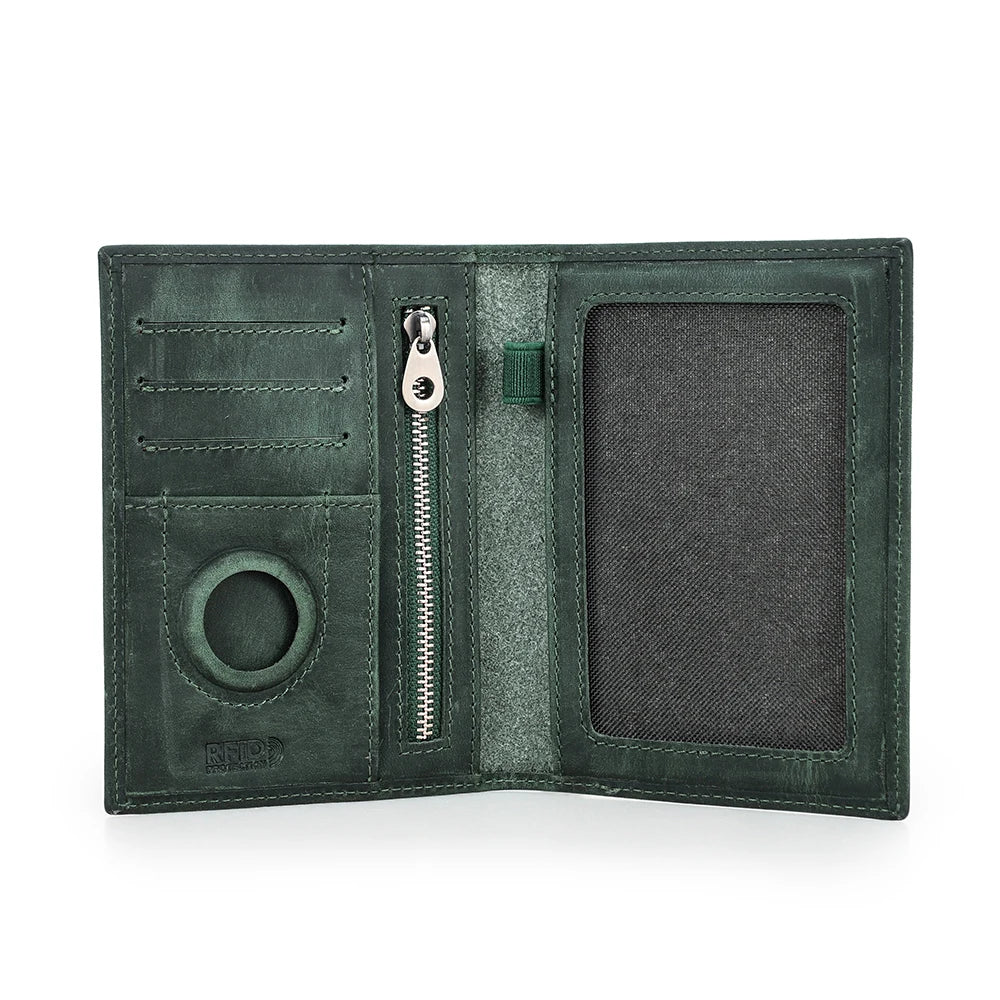 Genuine Leather Passport Holder Travel Wallet with AirTag Case