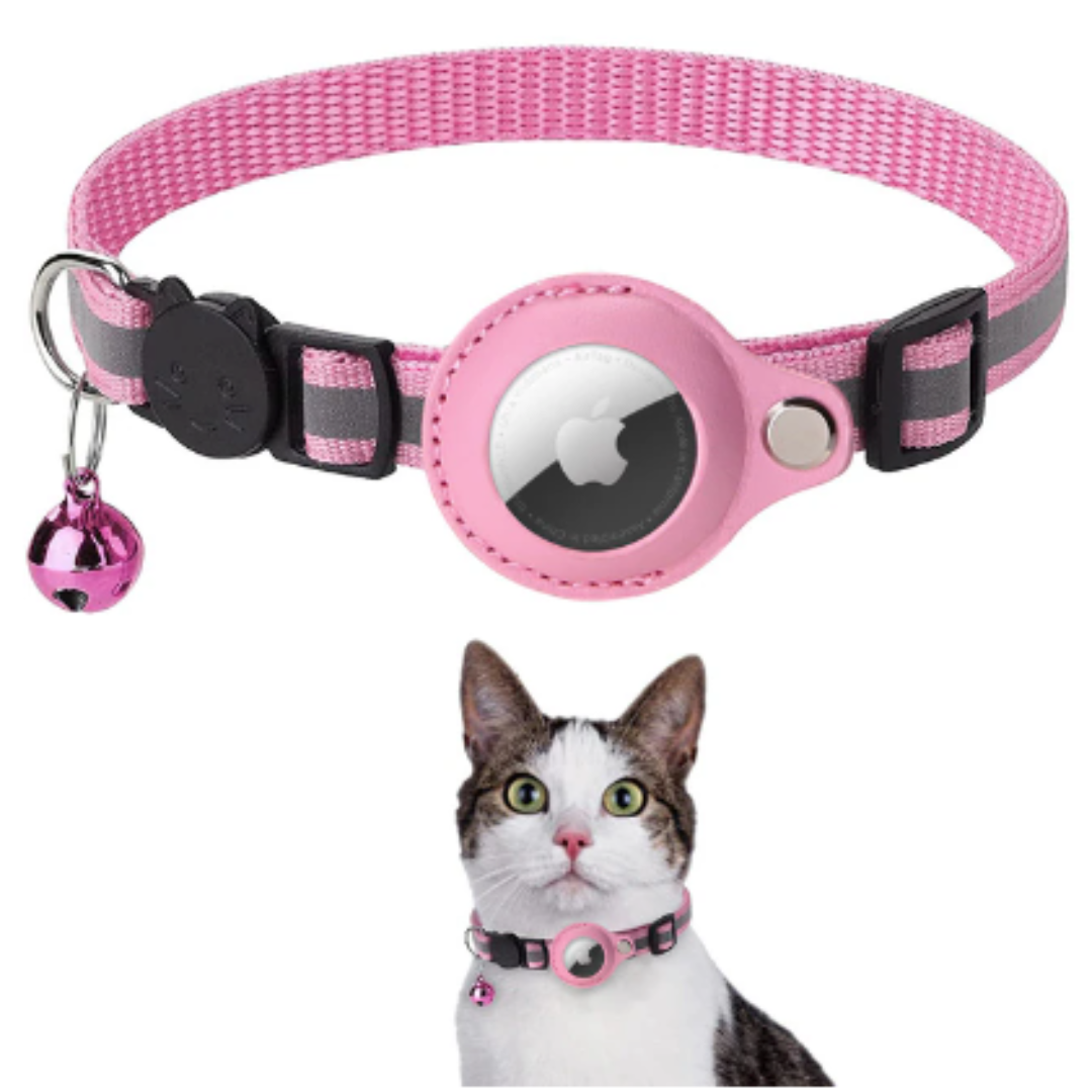 My Tag Tracker Pink Airtag Cat Collar with Protective Case